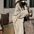 R&B | Wollmischung Lange Jacke mit Braunem Kragen für Damen