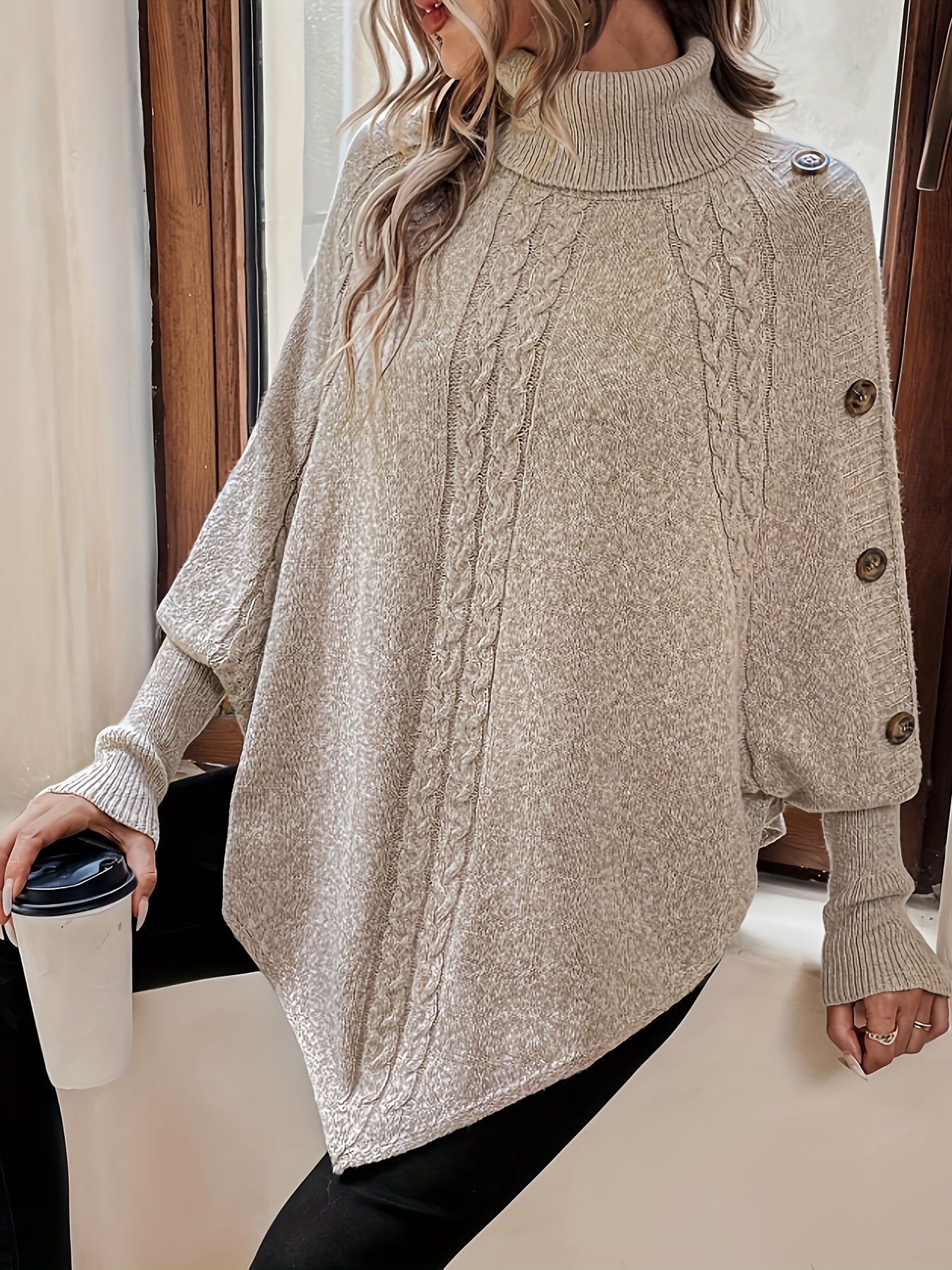 R&B | Poncho Sweater mit Knöpfen Acryl Elegant und Komfortabel