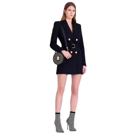 R&B | Klassisches Büro - Blazerkleid mit Gürtel und Luxuriösen Knöpfen