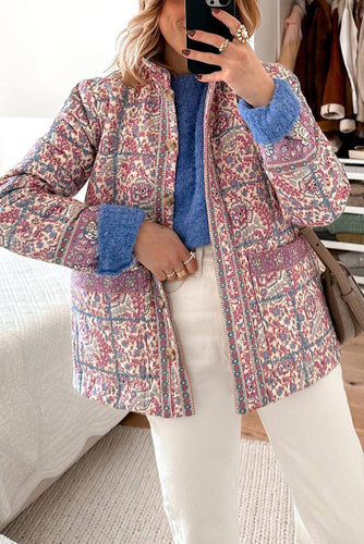 R&B | Paisley-Flower-Print-Knopf-Taschen-Stepp-Leichtgewicht-Baumwolljacke