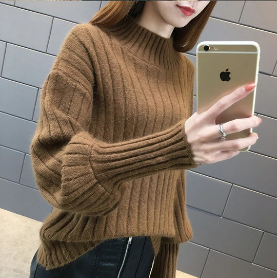 Damen Grobstrickpullover mit hochstehendem Kragen und strukturiertem Design R&B
