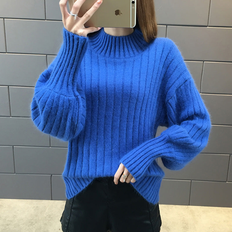 Damen Grobstrickpullover mit hochstehendem Kragen und strukturiertem Design R&B
