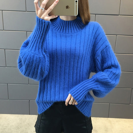 Damen Grobstrickpullover mit hochstehendem Kragen und strukturiertem Design R&B
