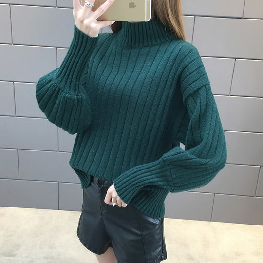 Damen Grobstrickpullover mit hochstehendem Kragen und strukturiertem Design R&B