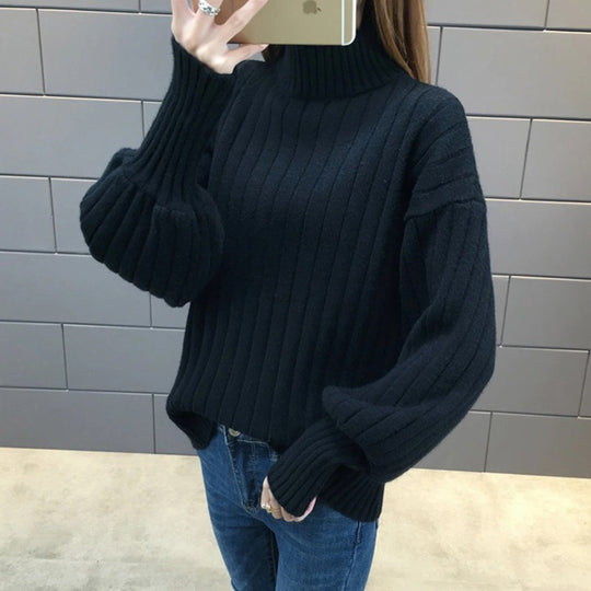 Damen Grobstrickpullover mit hochstehendem Kragen und strukturiertem Design R&B