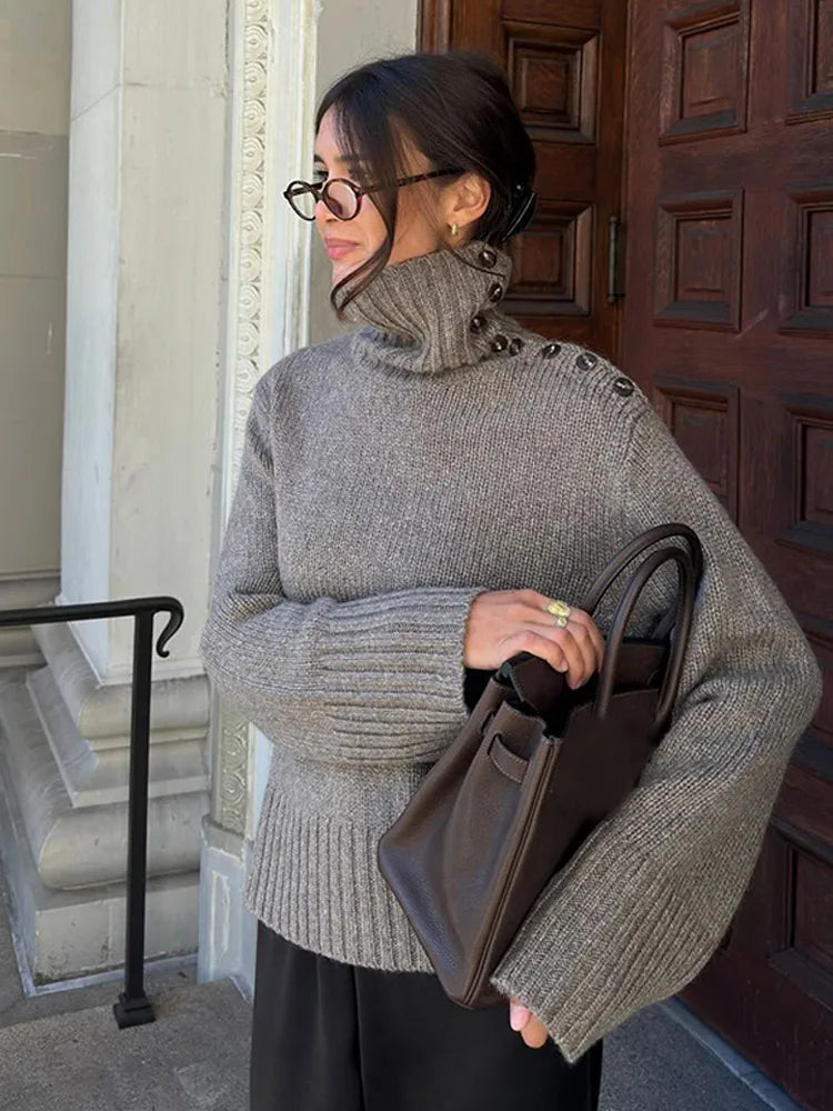 R&B | Gemütlicher Pullover mit Knopfverschluss Stehkragen und Lockerer Passform