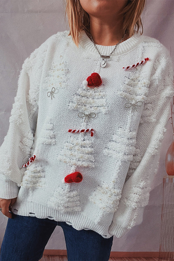 R&B | Weihnachtsmuster Gestrickter Rundhalsausschnitt Langarmpullover