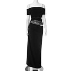 R&B | Ein-Wort-Kragen-Plissee-Kleid aus Mesh mit diagonaler Spanne