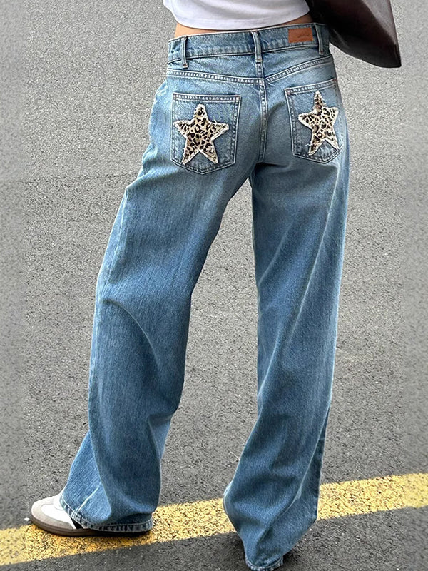 R&B | Retro Leoparden Print Stern Boyfriend Jeans