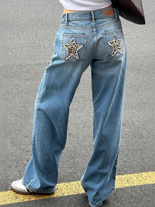 R&B | Retro Leoparden Print Stern Boyfriend Jeans
