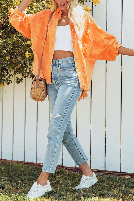 R&B | Revers Langarm Ripped Denim Jacke
