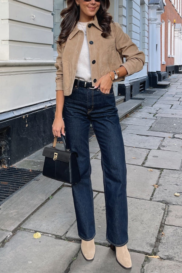 R&B | Button Down Crop Faux Suede Jacke