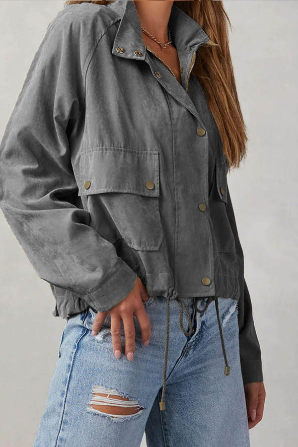 R&B | kariert Revers Mehrknopf-Zwei-Taschen-Midi-Jacke