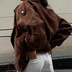 R&B | Übergröße Bomberjacke im Wildleder-Look mit asymmetrischem Reißverschluss