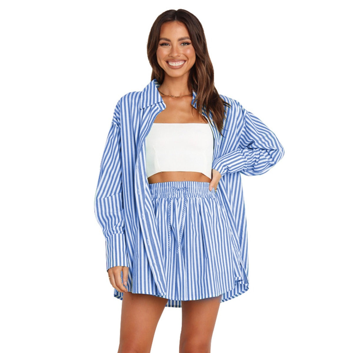R&B | Fashion Shirt Gestreift Langarm Zweiteiliges Set