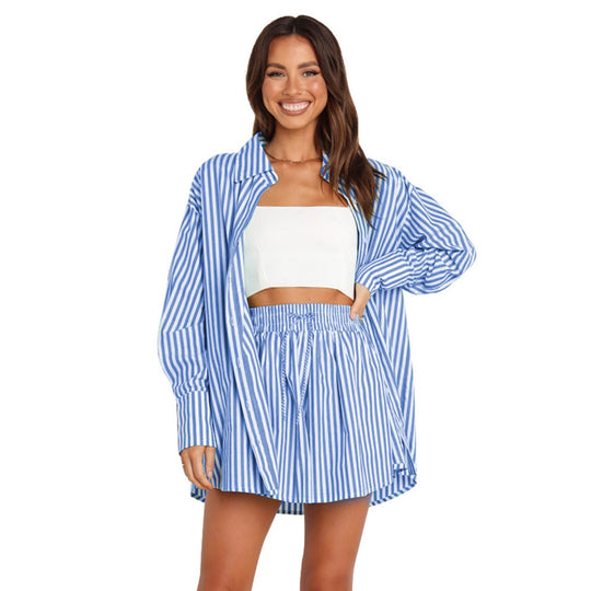 R&B | Fashion Shirt Gestreift Langarm Zweiteiliges Set