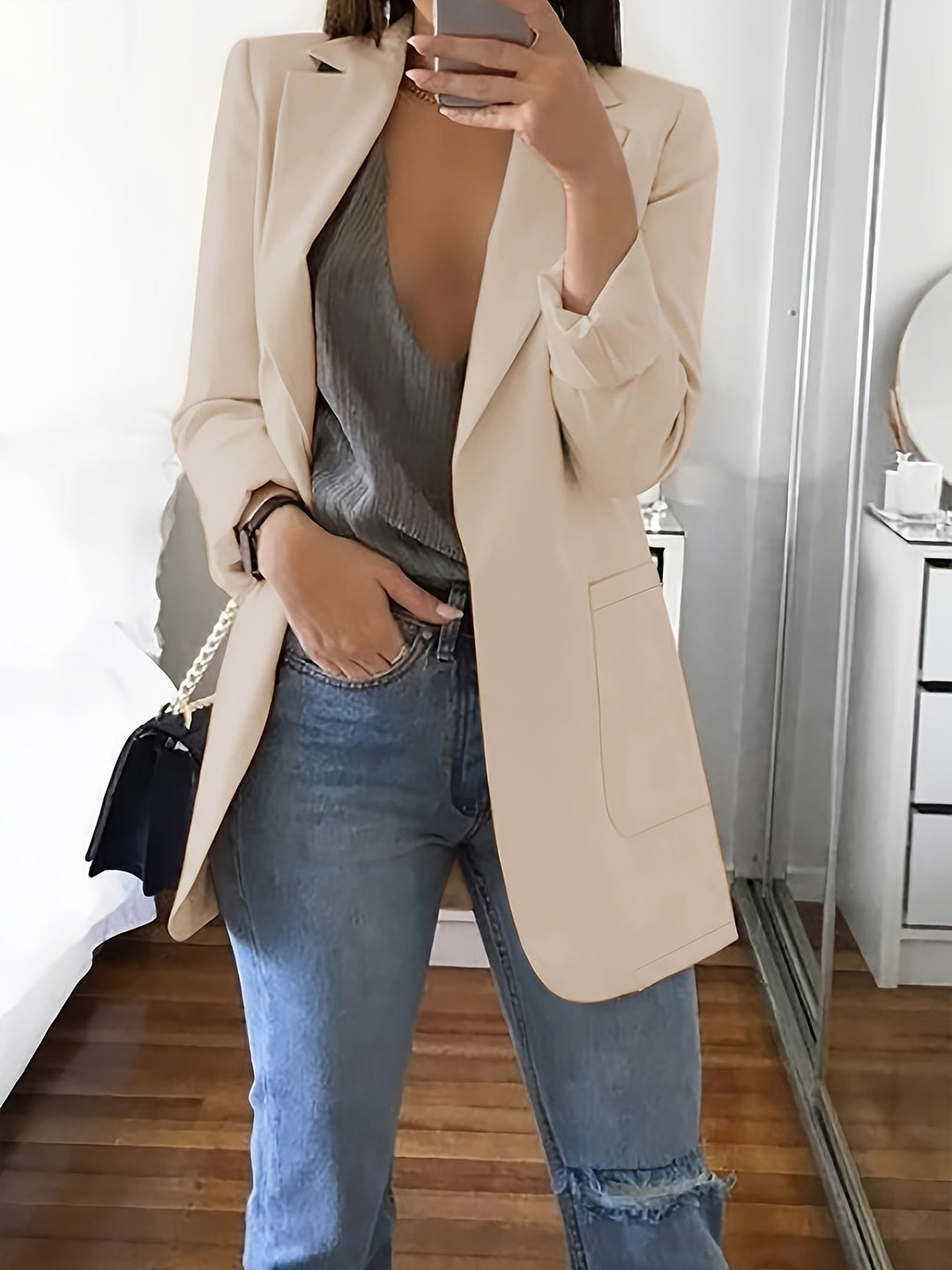 R&B | Eleganter Einfarbiger Business-Blazer Mit Offener Vorderseite - Ideal Für Alle Jahreszeiten