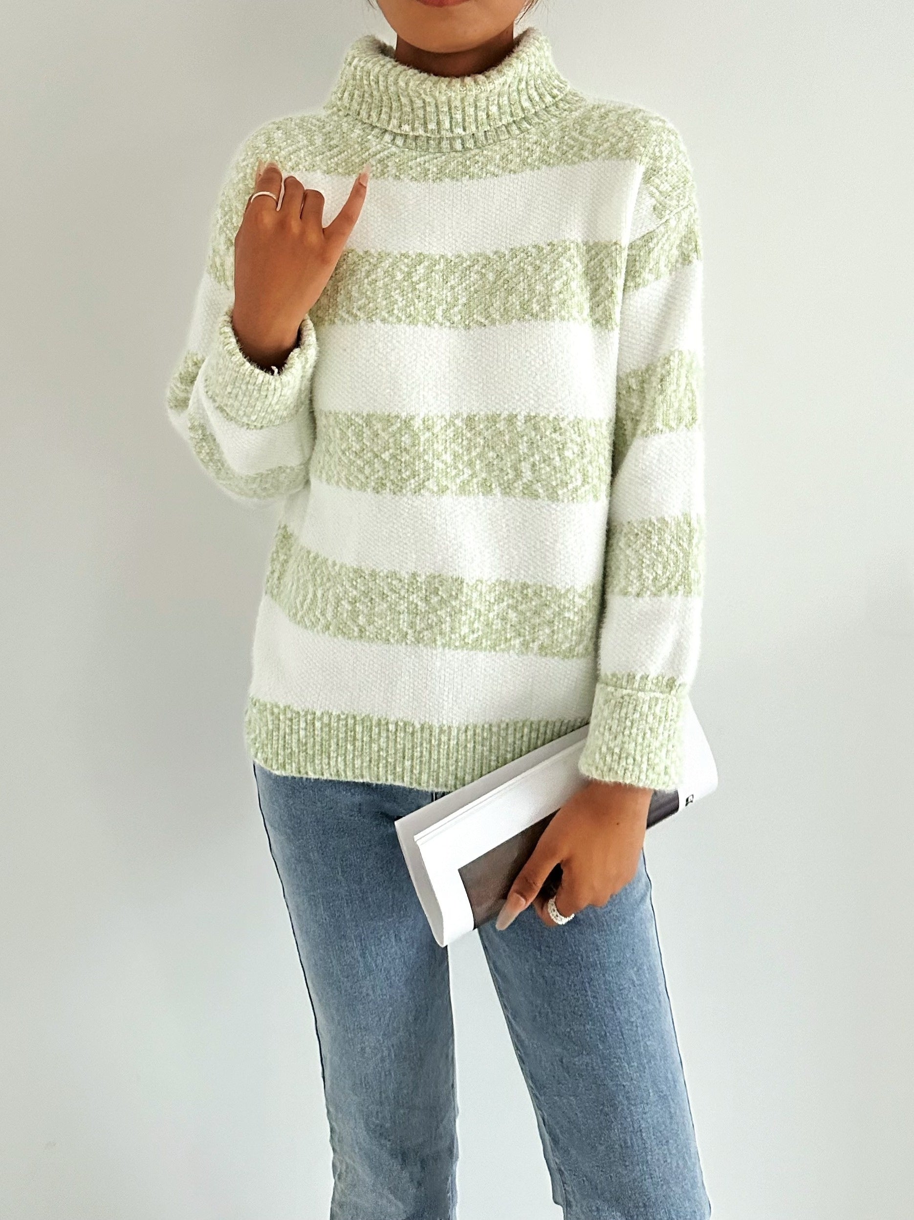 R&B | Strickpullover mit Rollkragen Acrylmischung Gestreiftes Muster