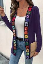 R&B | Boho Strickjacke mit Blumenbesatz und Langen Ärmeln