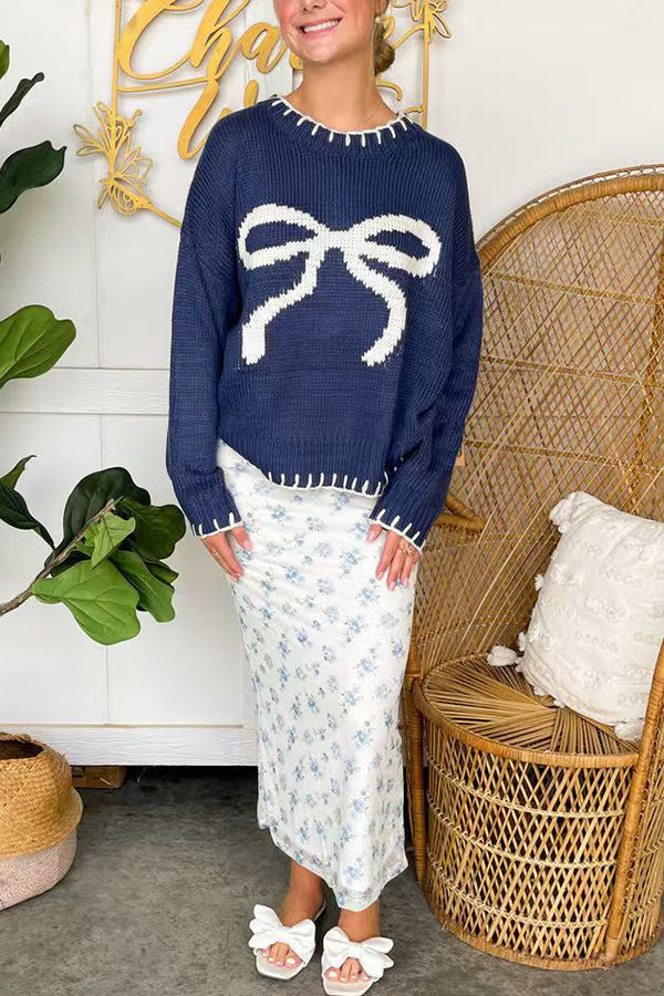 R&B | Weihnachtsbogen Kontrastfarbe Eingeschlossen Kante Langarm Gestrickter Pullover