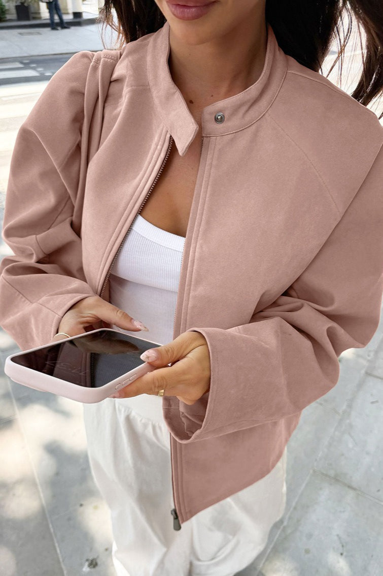 R&B | Stylische Wildlederjacke mit Stehkragen und Langen Ärmeln