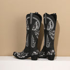 R&B | Bestickte Western Denim Retro Damen Knielange Stiefel