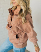 R&B | Zip Henley Acid Wash Fleece Hoodie