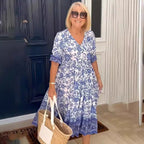 R&B | Kleid mit V-Ausschnitt und Print in Übergröße
