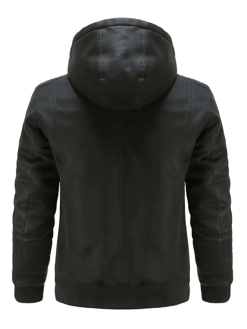 R&B |  Winddichte PU Winterjacke für Herren mit Kapuze