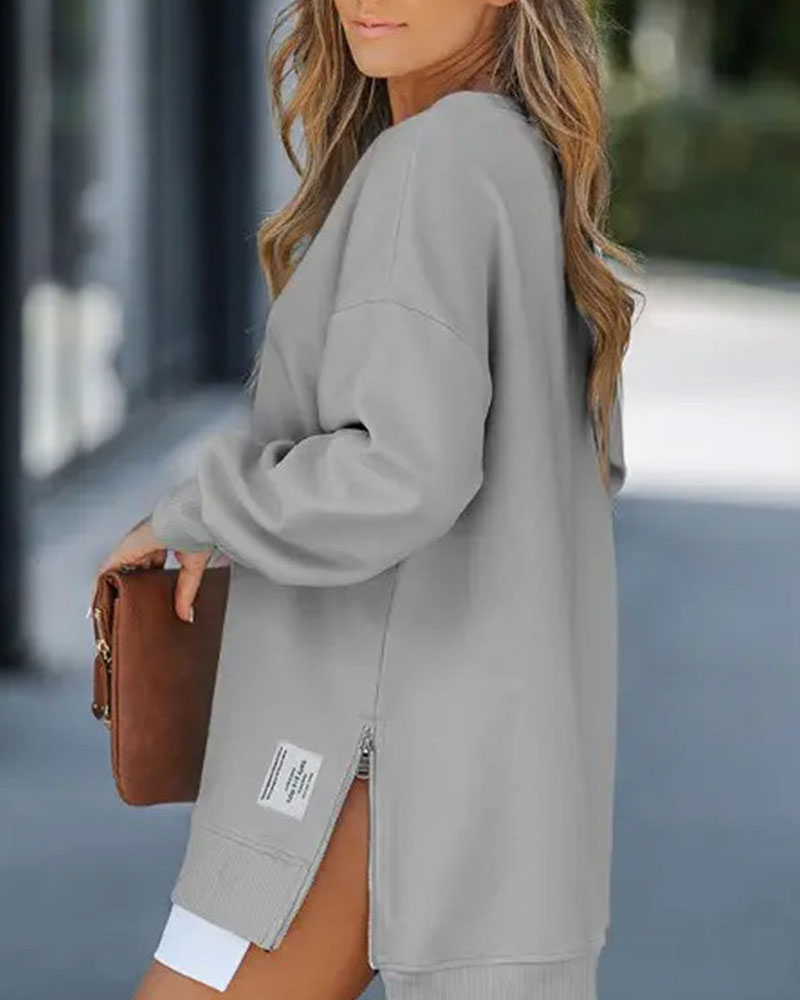 R&B | Sweatshirtkleid mit Langen Ärmeln Reißverschluss und Schlitz