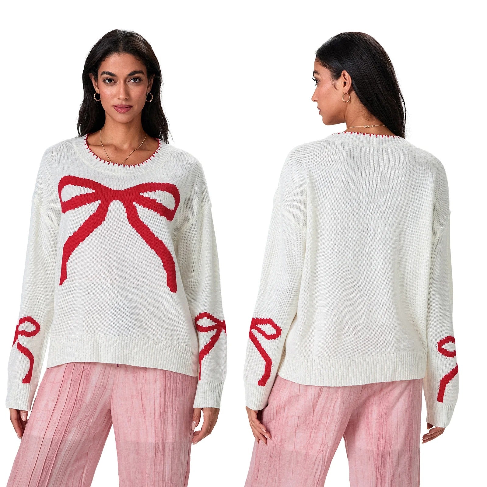 R&B | Festlicher Strickpullover mit Schleifen-Design