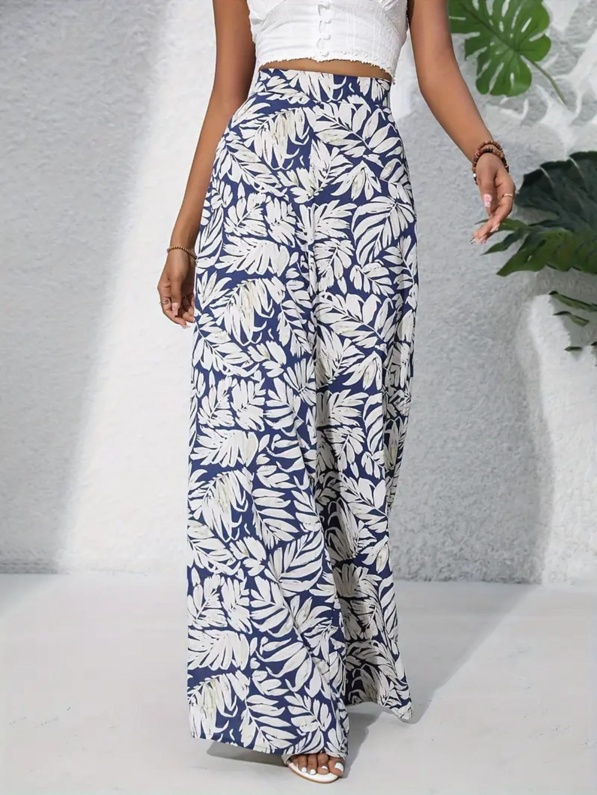 R&B | Bedruckte Freizeithose mit hoher Taille und weitem Bein