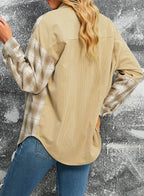 R&B | Karierte Farbblock Gefallen Schulter Corduroy Shacket