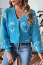 R&B | Gemütlicher Halloween Geist Strickpullover mit Knopfleiste
