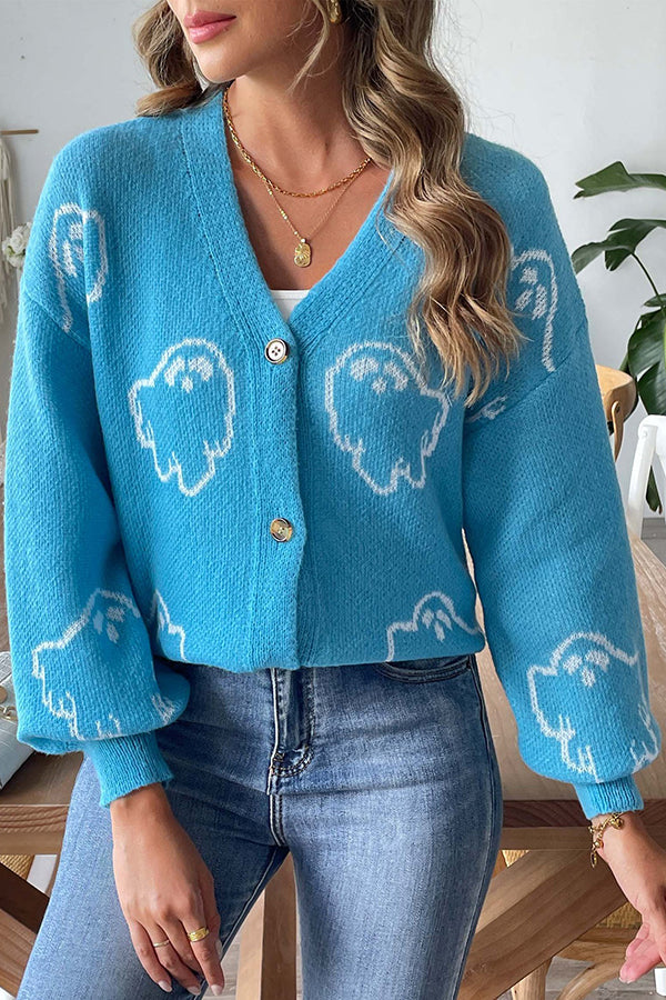 R&B | Halloween Geister Strickpullover mit Knopfverschluss