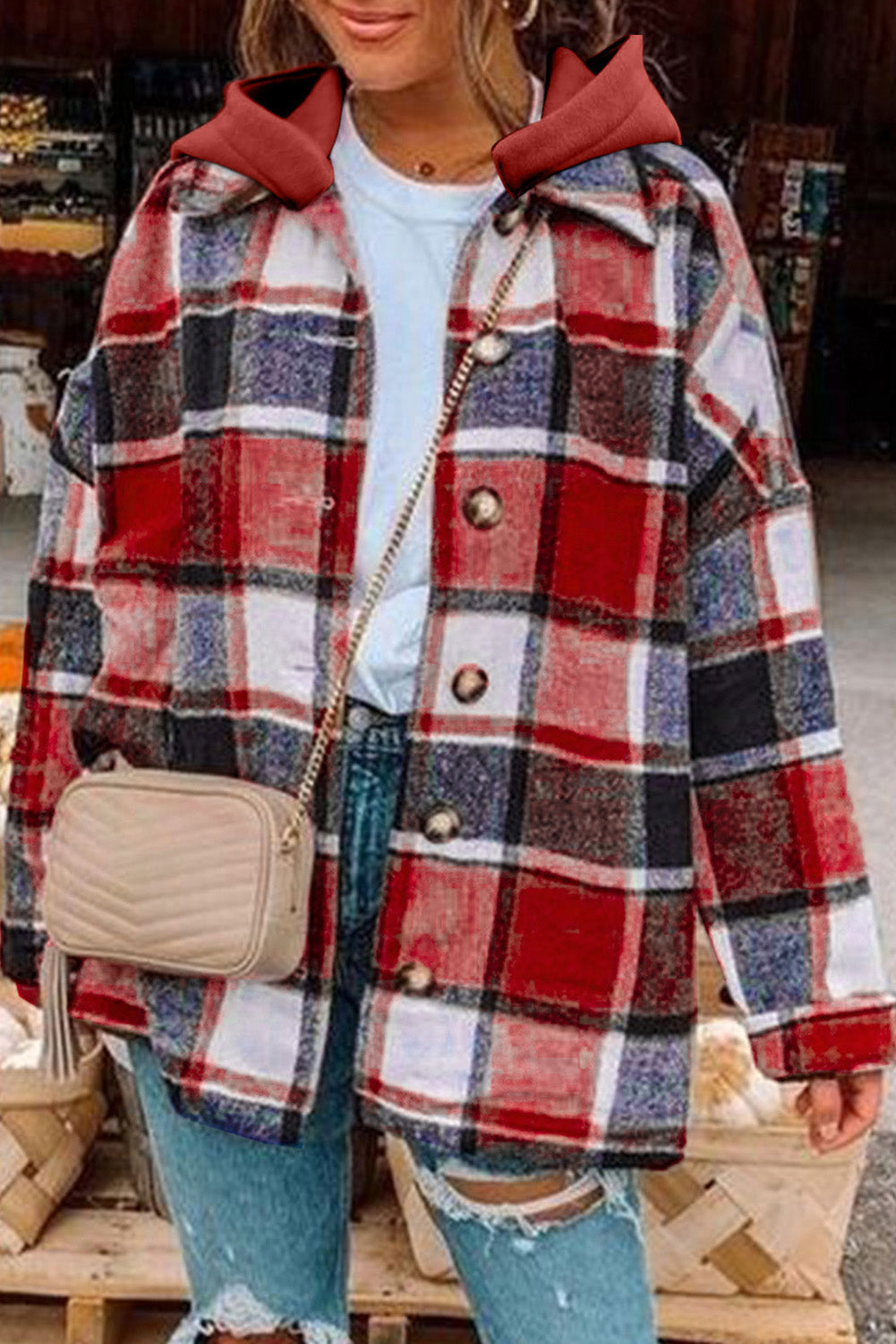 R&B | Gitterhemdenjacke mit Kapuze Polyester Lässig und Trendy