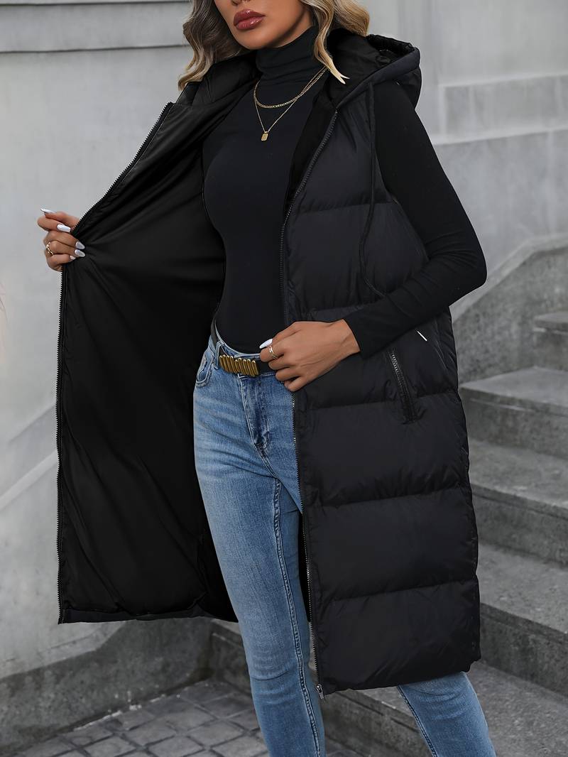 R&B | Damen Lange Weste Mit Kapuze Und Reißverschluss