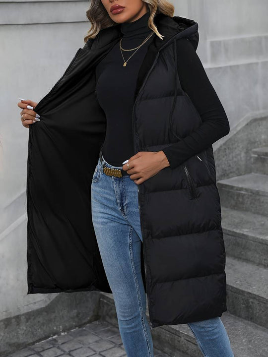 R&B | Damen Lange Weste Mit Kapuze Und Reißverschluss