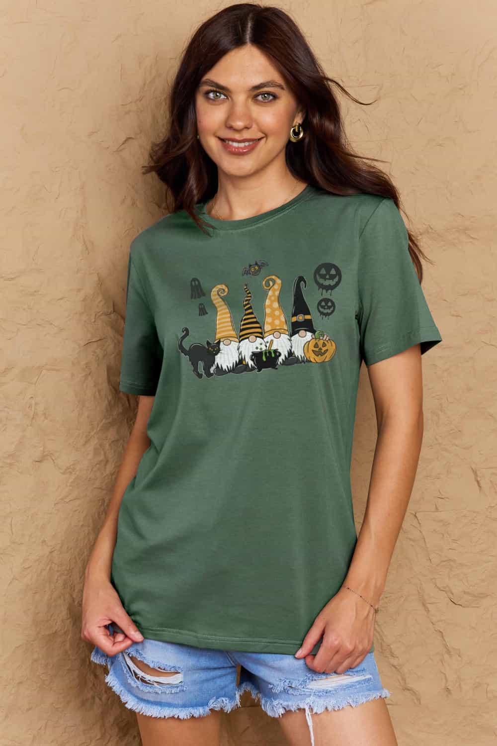 R&B | Simply Love Große Halloween-Themen Grafik Baumwoll-T-Shirt