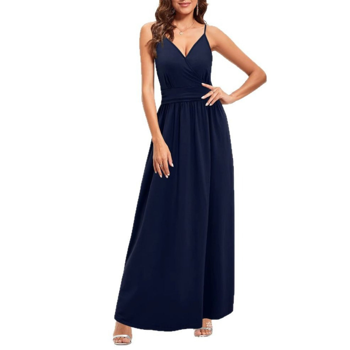 R&B | V-Ausschnitt Hosenträger ärmellos sexy rückenfreies farblich passendes Kleid