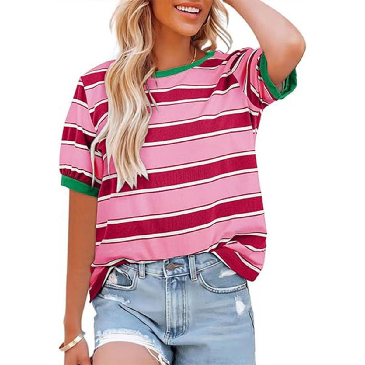 R&B | Gestreiftes T-Shirt mit Rundhalsausschnitt für Damen