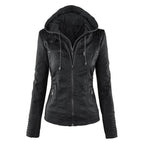R&B | Damen Slim Fit PU-Leder Zip-Up Hoodie