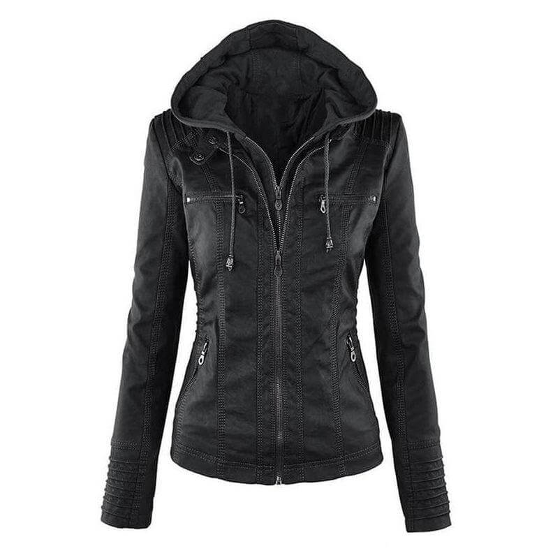 R&B | Damen Slim Fit PU-Leder Zip-Up Hoodie