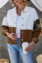 R&B | Leopard Farbblock Knopfleiste Cord Baumwolljacke