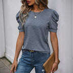 R&B | Solide Farbe Blase Ärmel T-Shirt Frauen