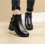 R&B | Damen Echtes Leder Metall Schnalle Samt Stiefel