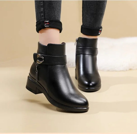 R&B | Damen Echtes Leder Metall Schnalle Samt Stiefel