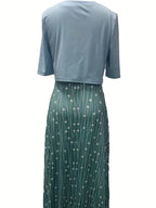 elegantes zweiteiliges Blumenkleid-Set mit einfarbigem Crop-Top und Kleid mit Rundhalsausschnitt