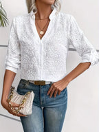 R&B | Elegante Bluse mit Langen Ärmeln, Geschlossen mit Bestickten Knöpfen