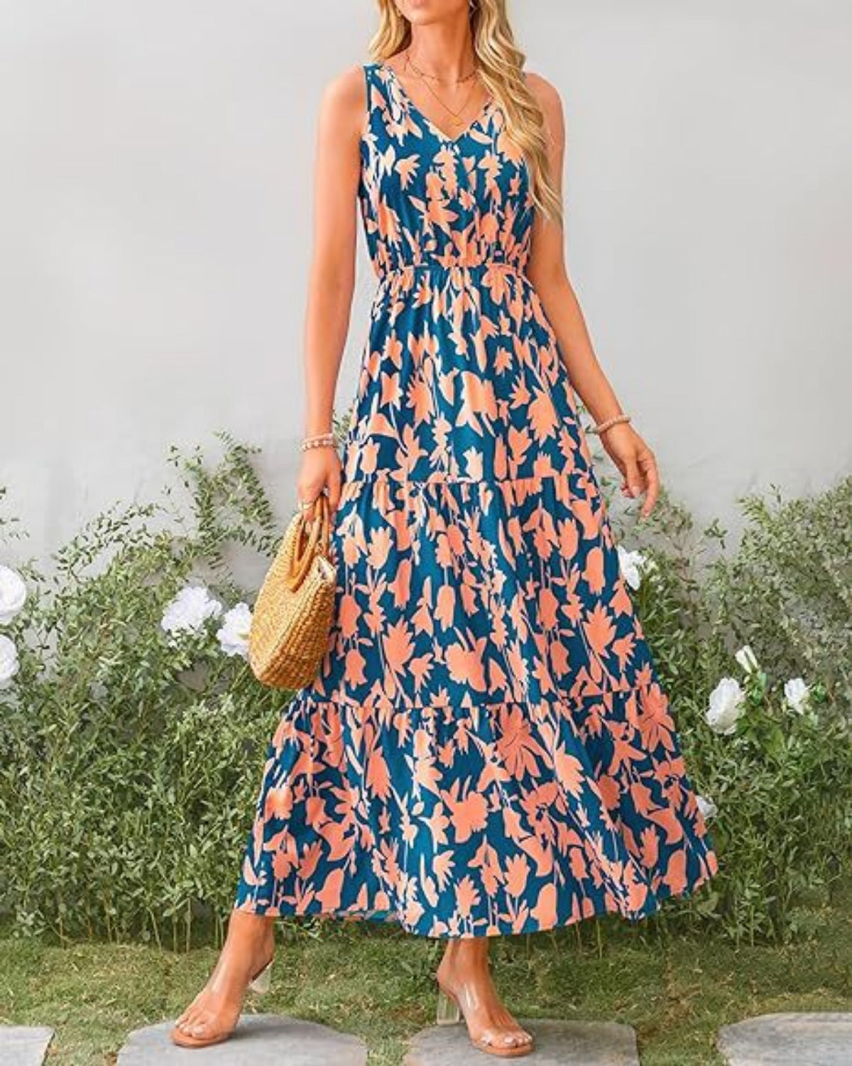R&B | Kleid mit V-Ausschnitt und elastischer Taille
